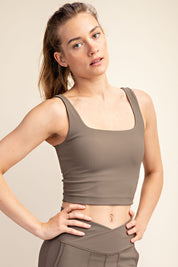 Coretta Ribbed Square Neck Crop Top in Nomad, photo 3