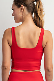 Coretta Ribbed Square Neck Crop Top in Red, photo 2