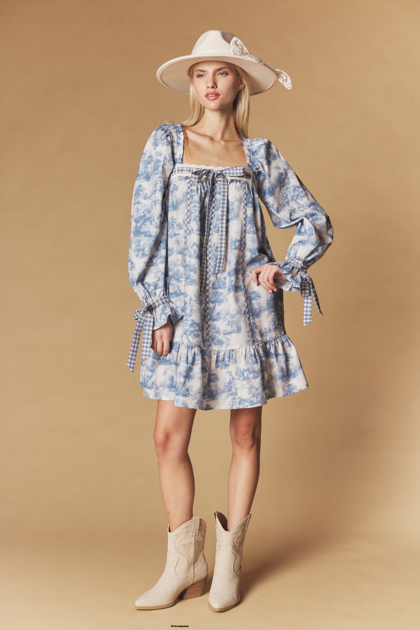 Cotswold Toile Babydoll Mini Dress - Westly