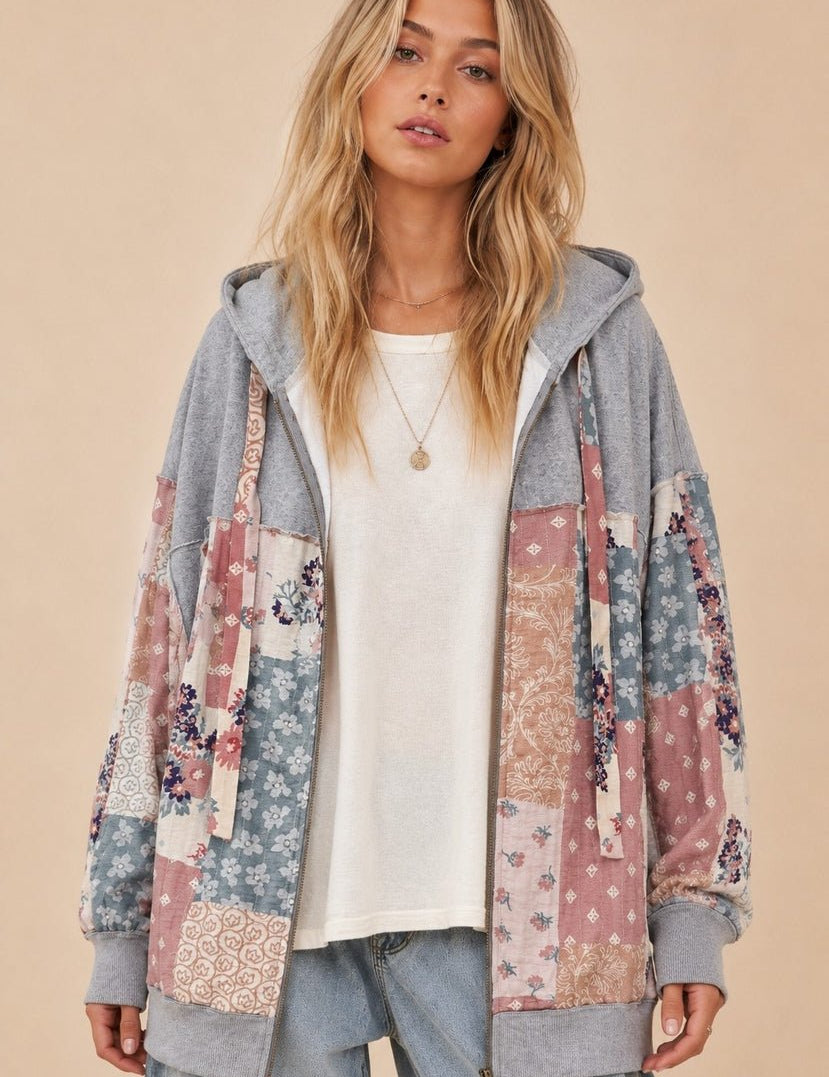 Cottonwood Multi Pattern Patchwork Zip-Up Hoodie - Westly