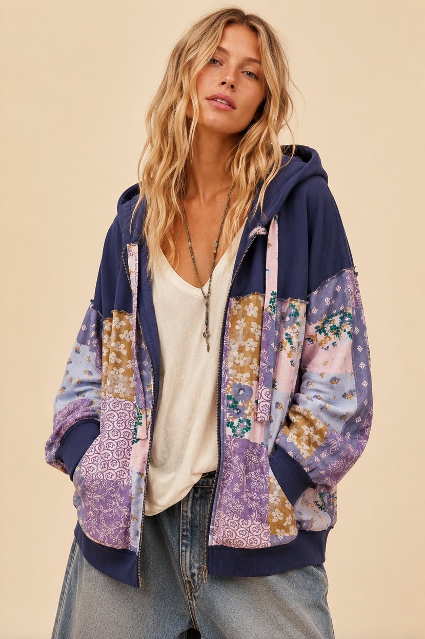 Cottonwood Multi Pattern Patchwork Zip-Up Hoodie - Westly