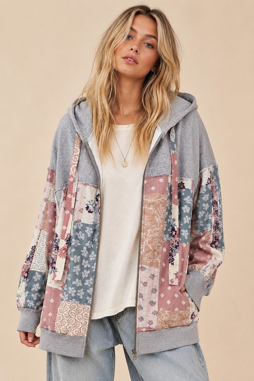 Cottonwood Multi Pattern Patchwork Zip-Up Hoodie - Westly