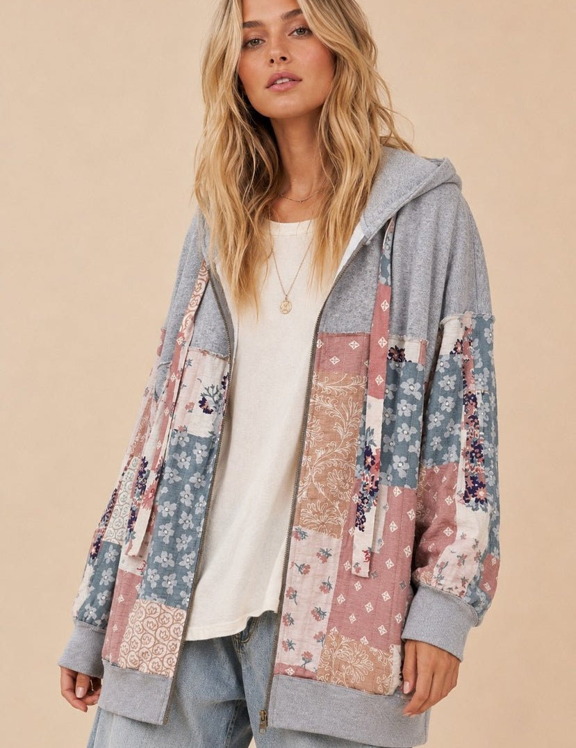 Cottonwood Multi Pattern Patchwork Zip-Up Hoodie - Westly