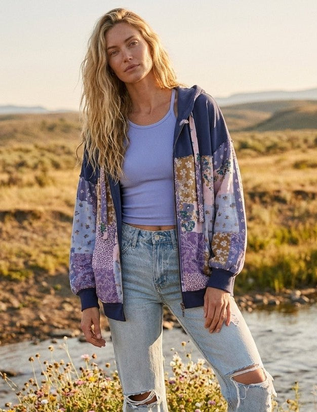 Cottonwood Multi Pattern Patchwork Zip-Up Hoodie - Westly
