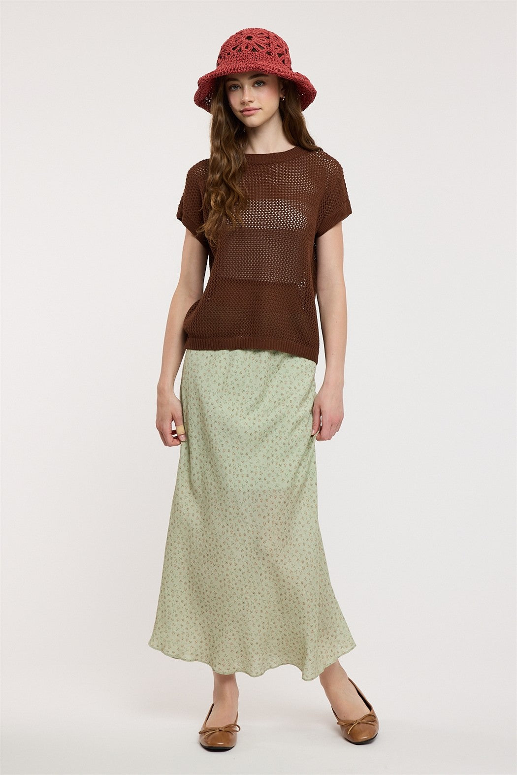 Coveair Open Knit Cap Sleeve Top - Espresso