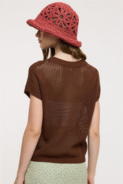 Coveair Open Knit Cap Sleeve Top - Espresso