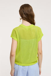 Coveair Open Knit Cap Sleeve Top - Lime