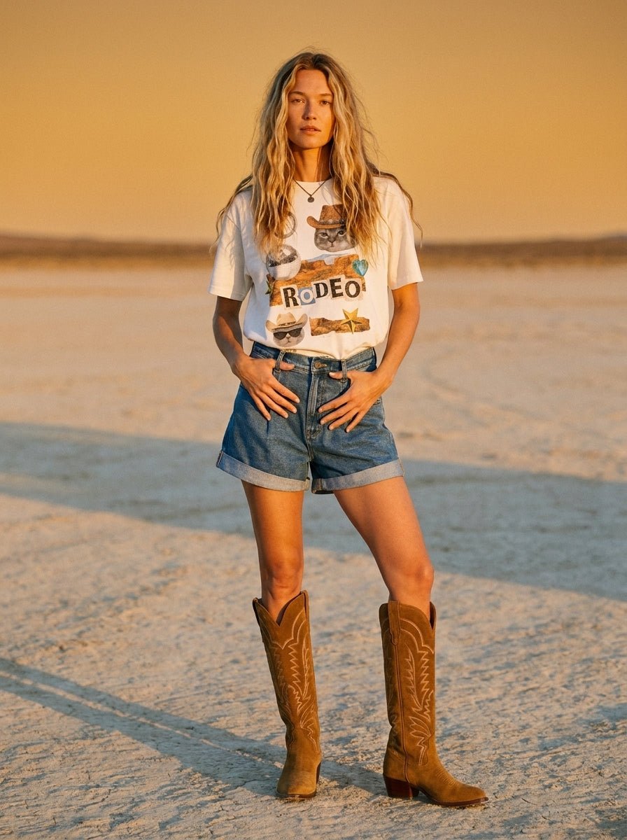 Cowboy Cat Rodeo Collage Oversized Graphic Tee - Westly