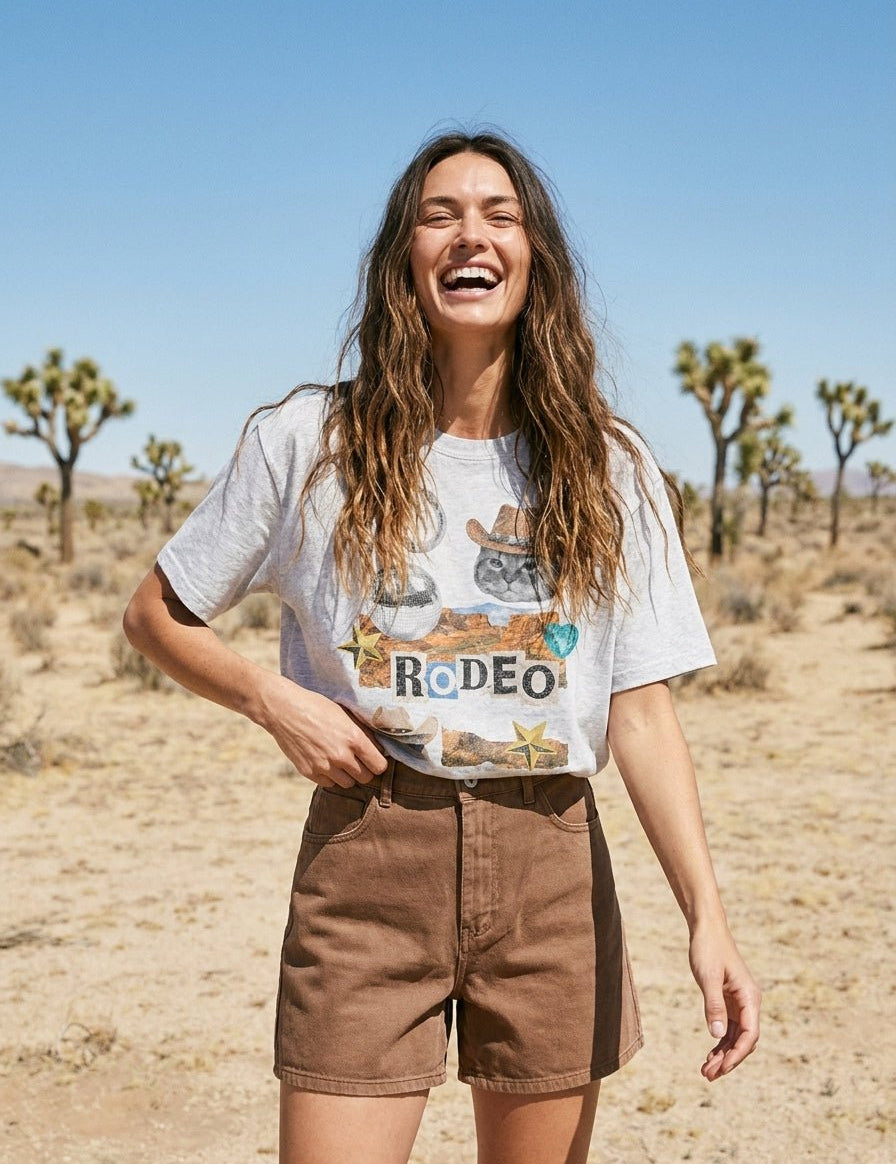 Cowboy Cat Rodeo Collage Oversized Graphic Tee - Westly