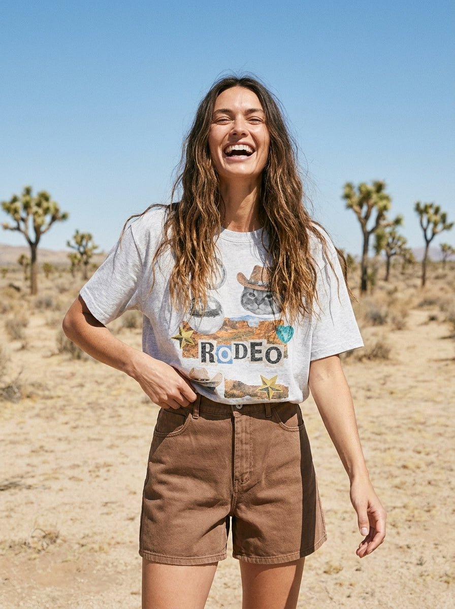 Cowboy Cat Rodeo Collage Oversized Graphic Tee - Westly