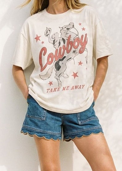 Cowboy Take Me Away Oversized Graphic Tee - Westly