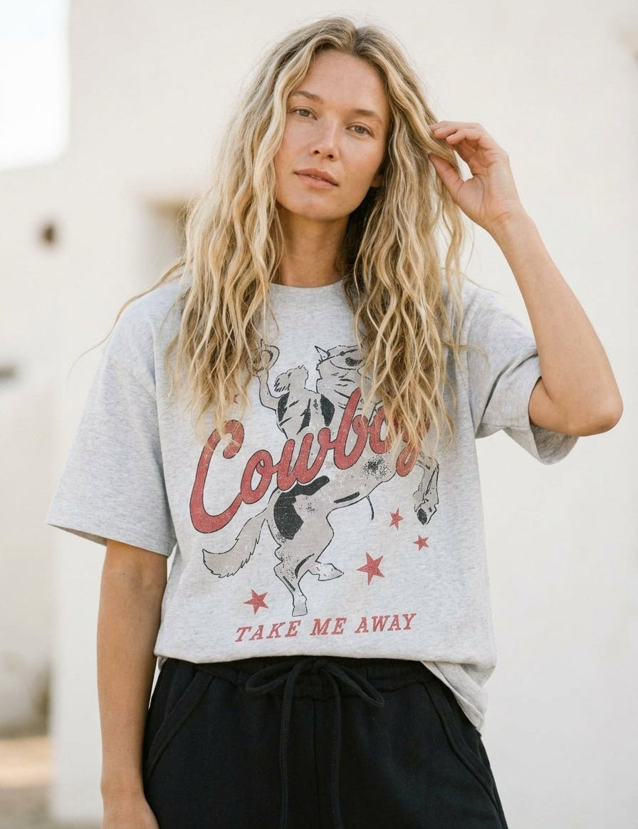 Cowboy Take Me Away Oversized Graphic Tee - Westly