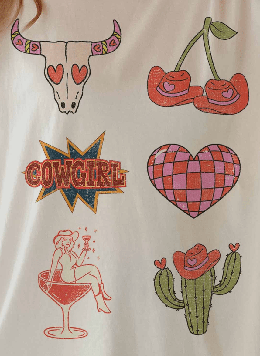 Cowgirl Collage Oversized Graphic Tee - Westly