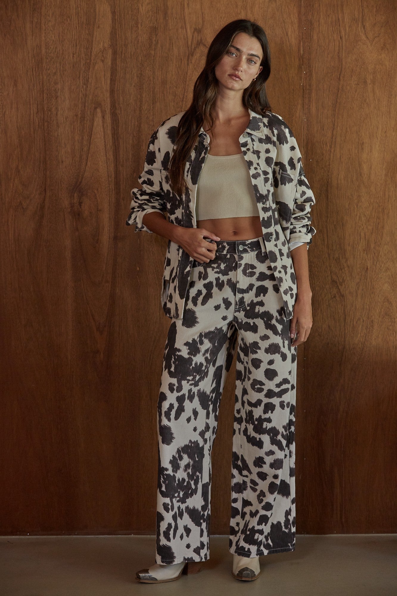 Cowgirl Equation Cow Print Wide Leg Pants - Westly