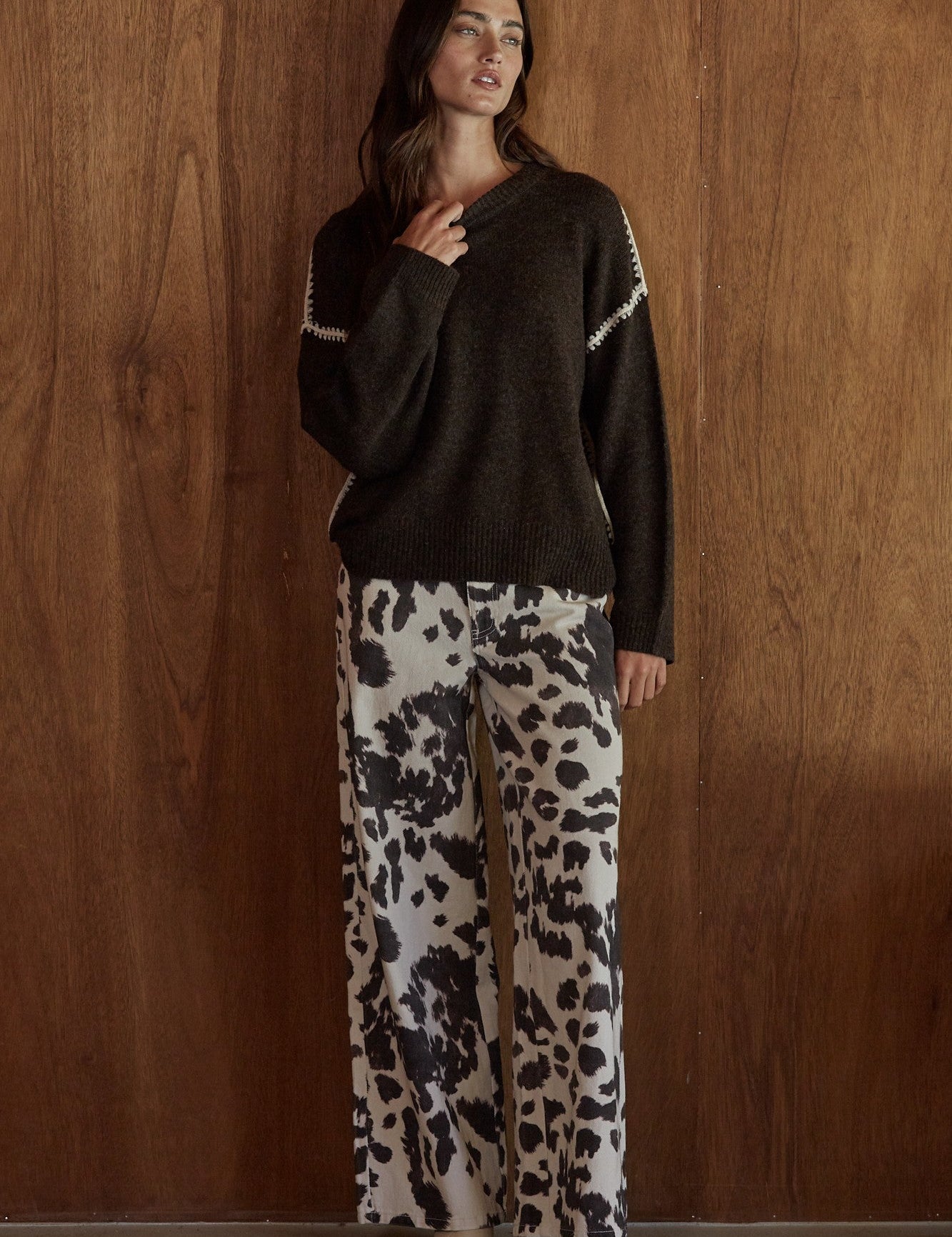 Cowgirl Equation Cow Print Wide Leg Pants - Westly