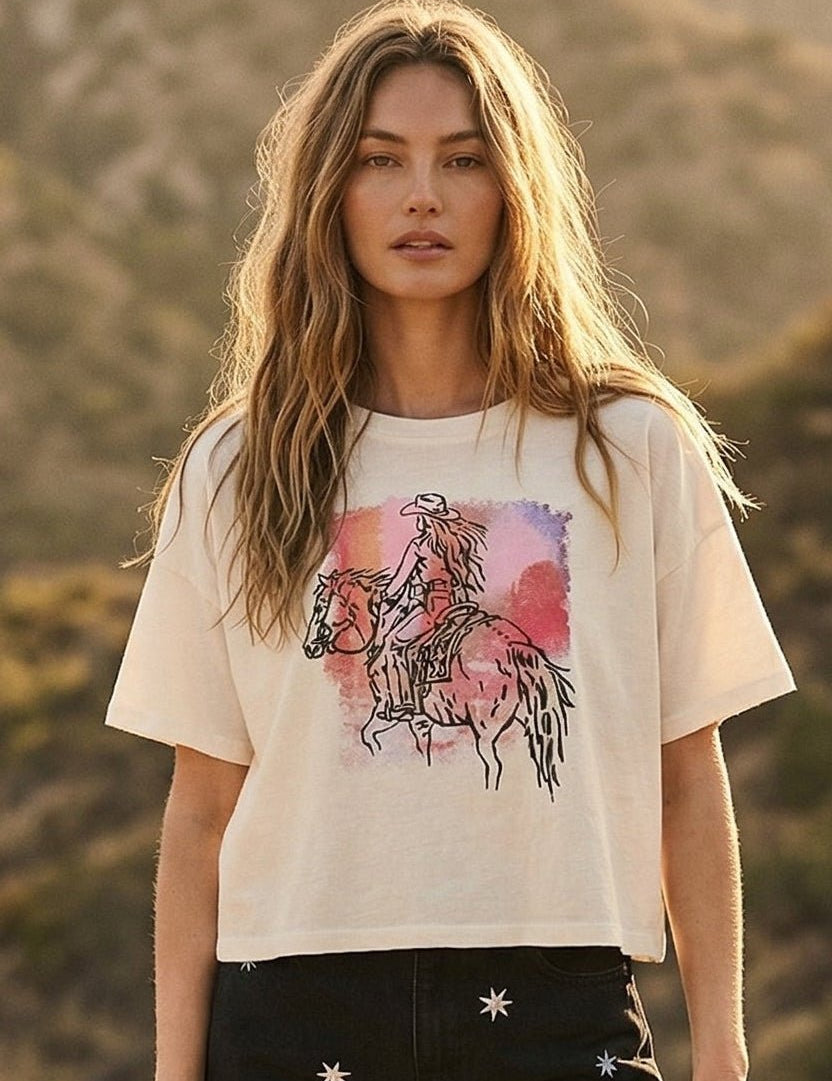 Cowgirl Garment - Washed Cropped Graphic Tee - Westly