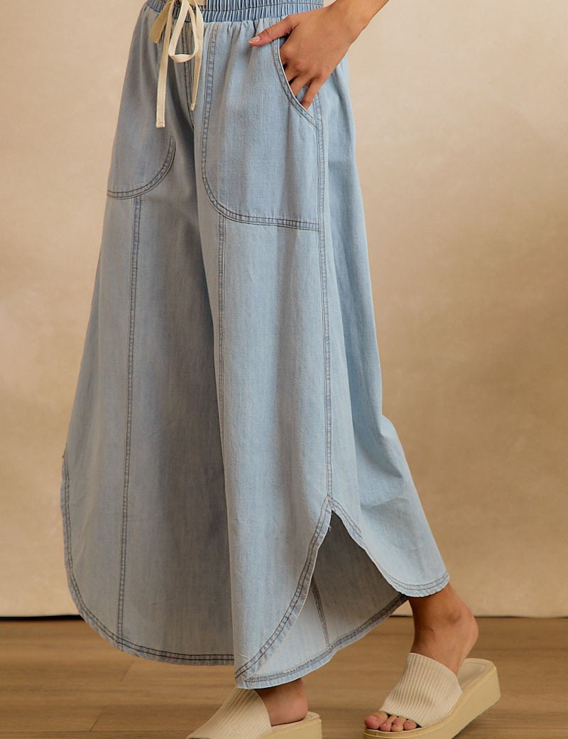 Crescent Hem Denim Drawstring Pants in Denim - product photo 1