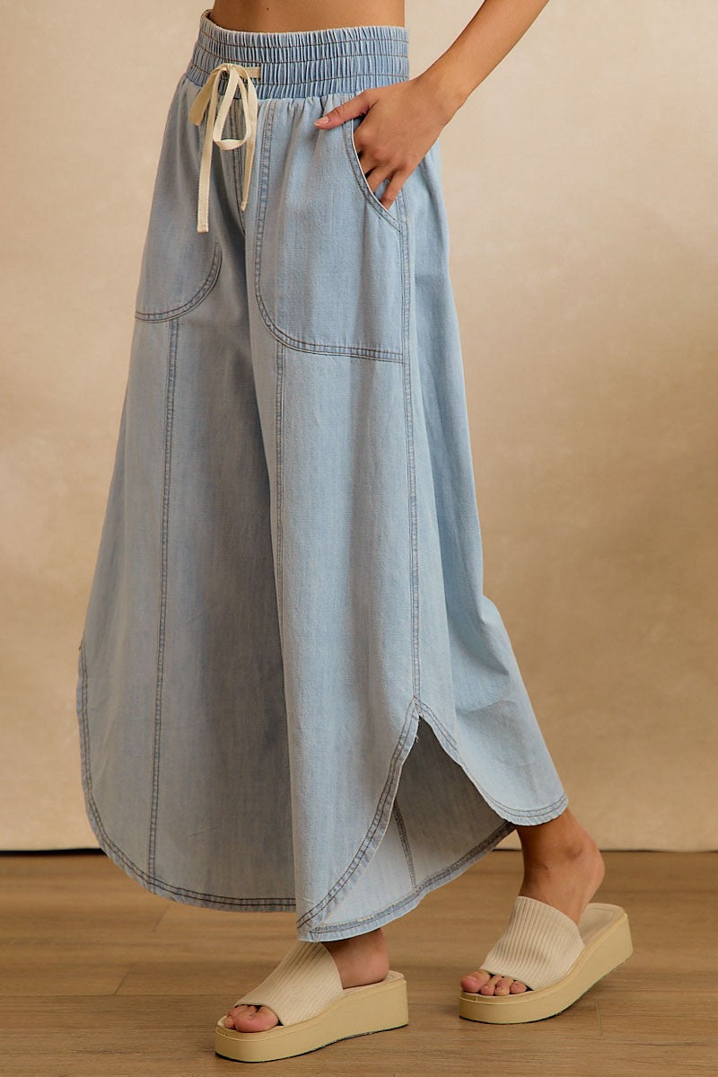 Crescent Hem Denim Drawstring Pants in Denim - product photo 1