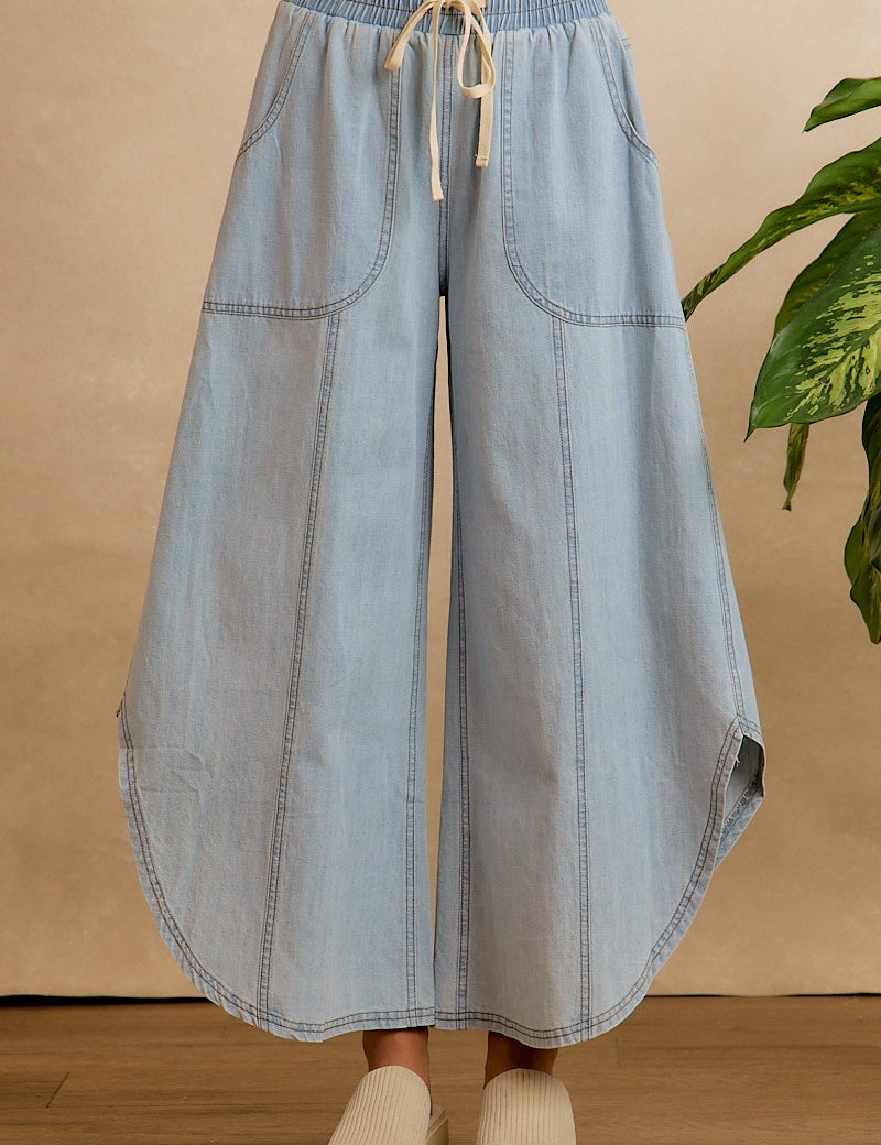 Crescent Hem Denim Drawstring Pants in Denim - product photo 2