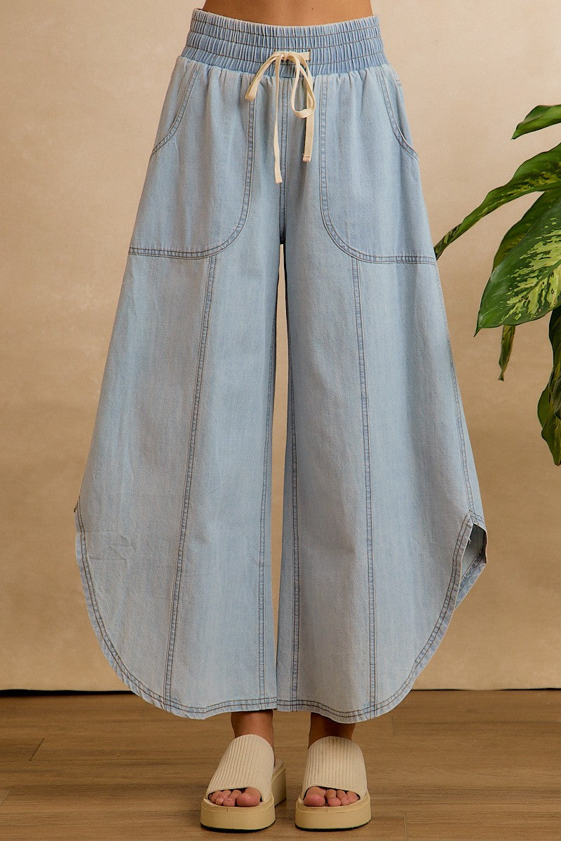 Crescent Hem Denim Drawstring Pants in Denim - product photo 2