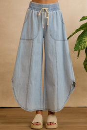Crescent Hem Denim Drawstring Pants in Denim - product photo 2