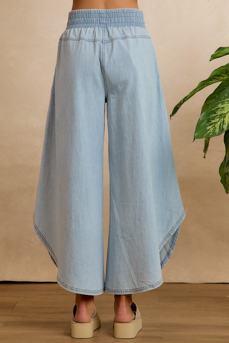 Crescent Hem Denim Drawstring Pants in Denim - product photo 4