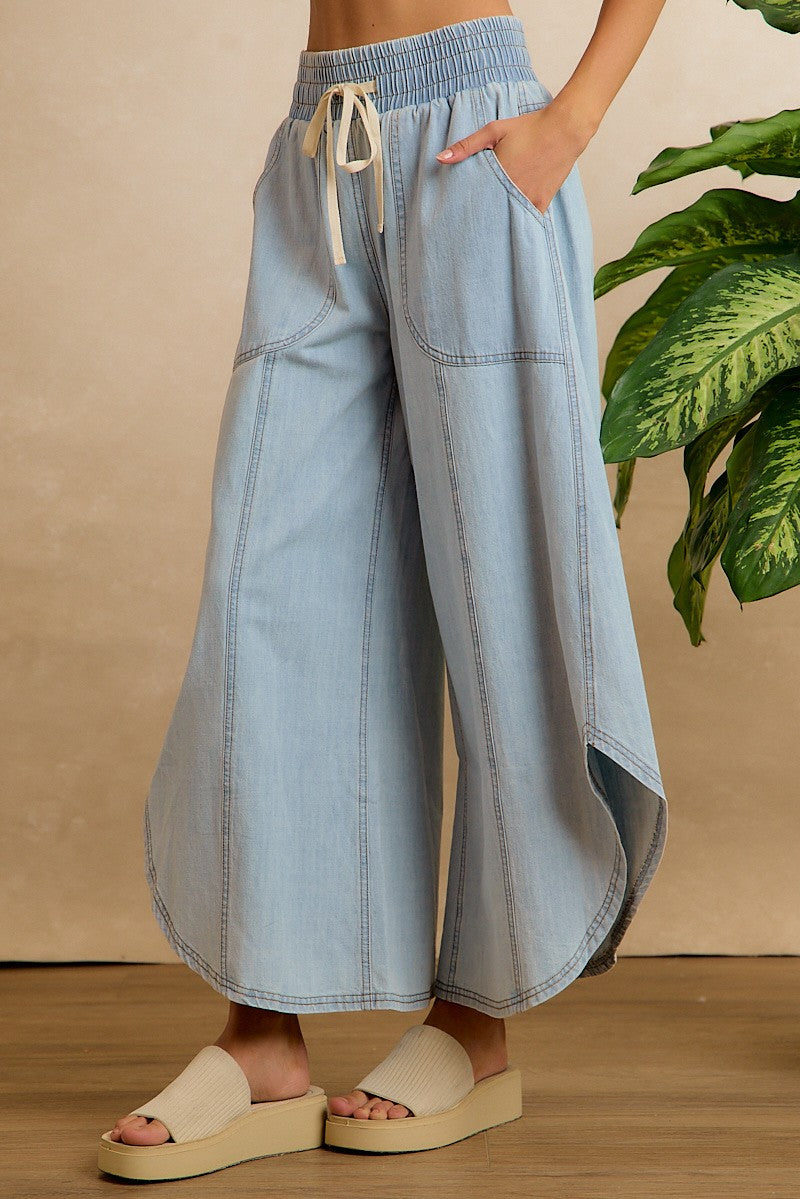 Crescent Hem Denim Drawstring Pants in Denim - product photo 5