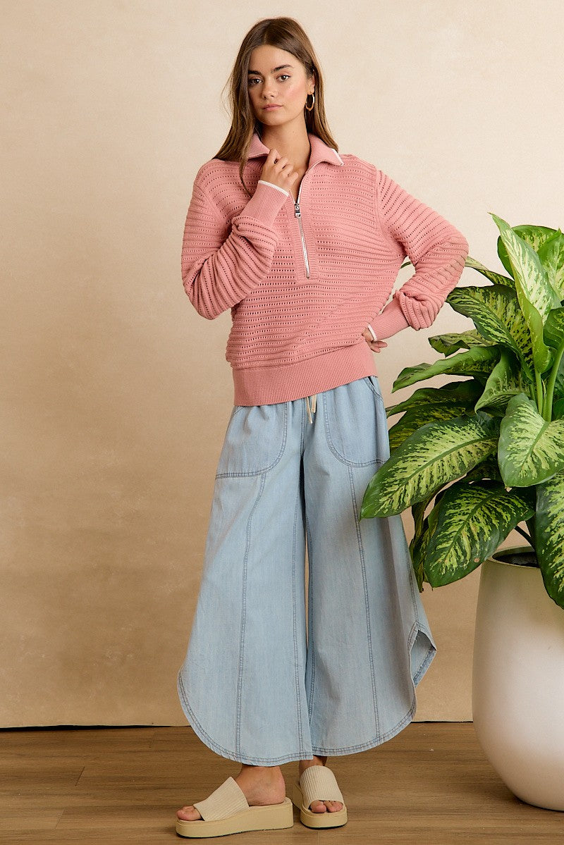 Crescent Hem Denim Drawstring Pants in Denim - product photo 9