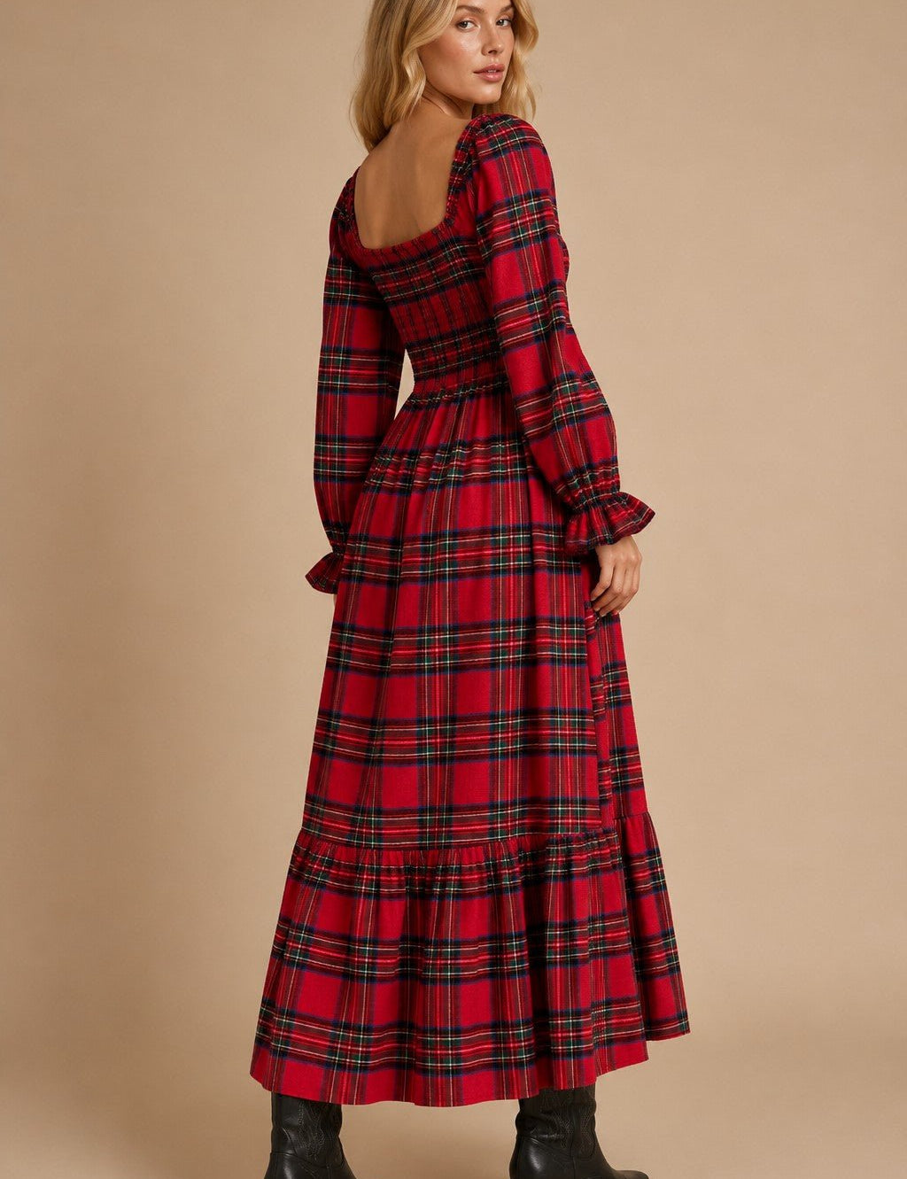 Cressida Lace Trim Plaid Maxi Dress - Westly