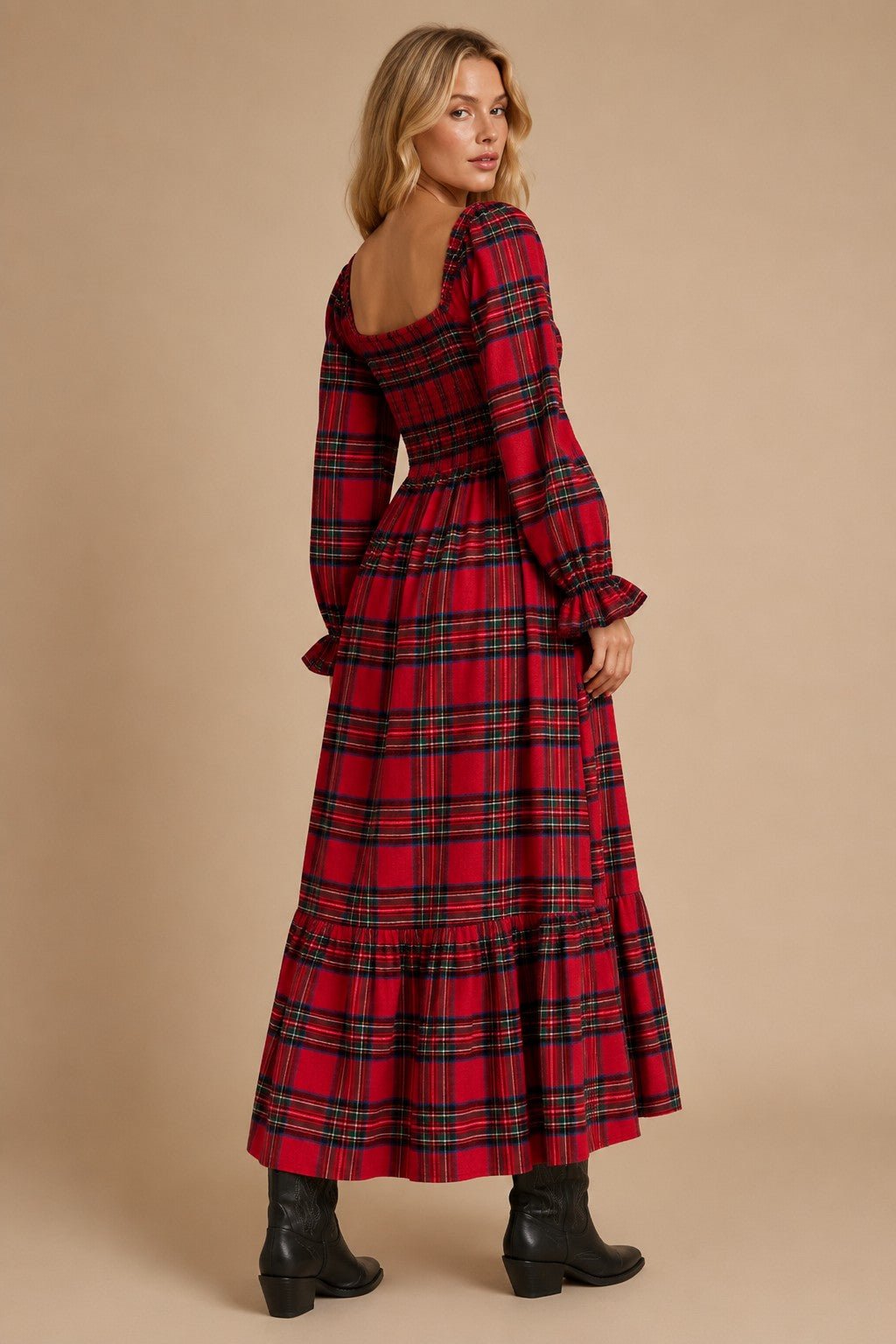 Cressida Lace Trim Plaid Maxi Dress - Westly