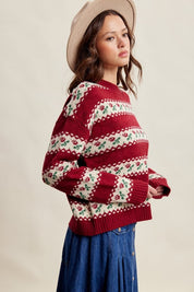 Crimson Grove Floral Knit Sweater - Westly