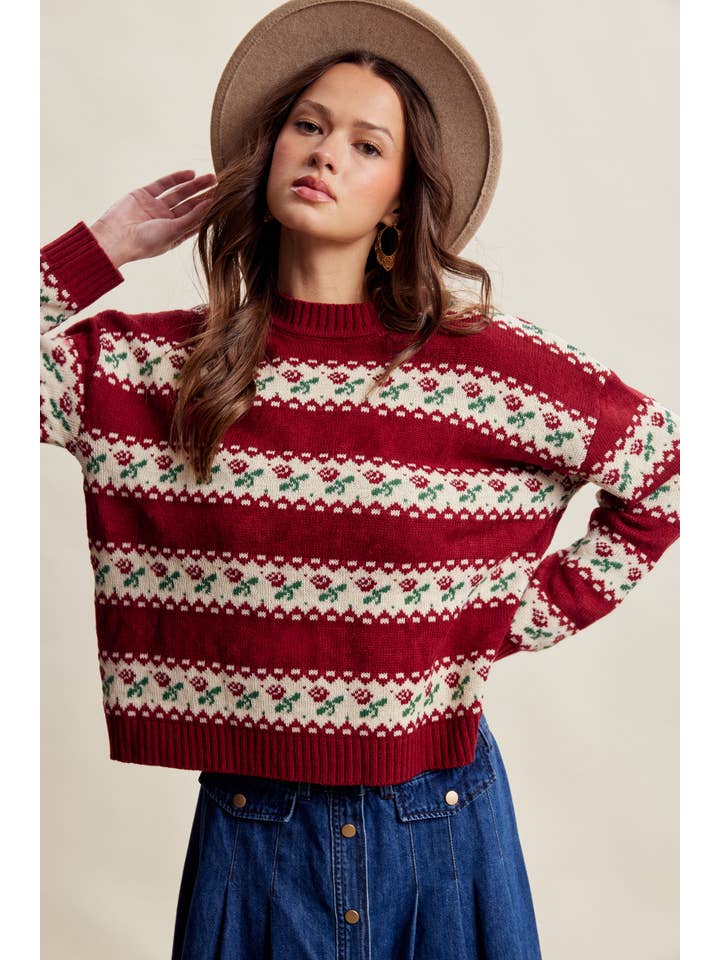 Crimson Grove Floral Knit Sweater - Westly