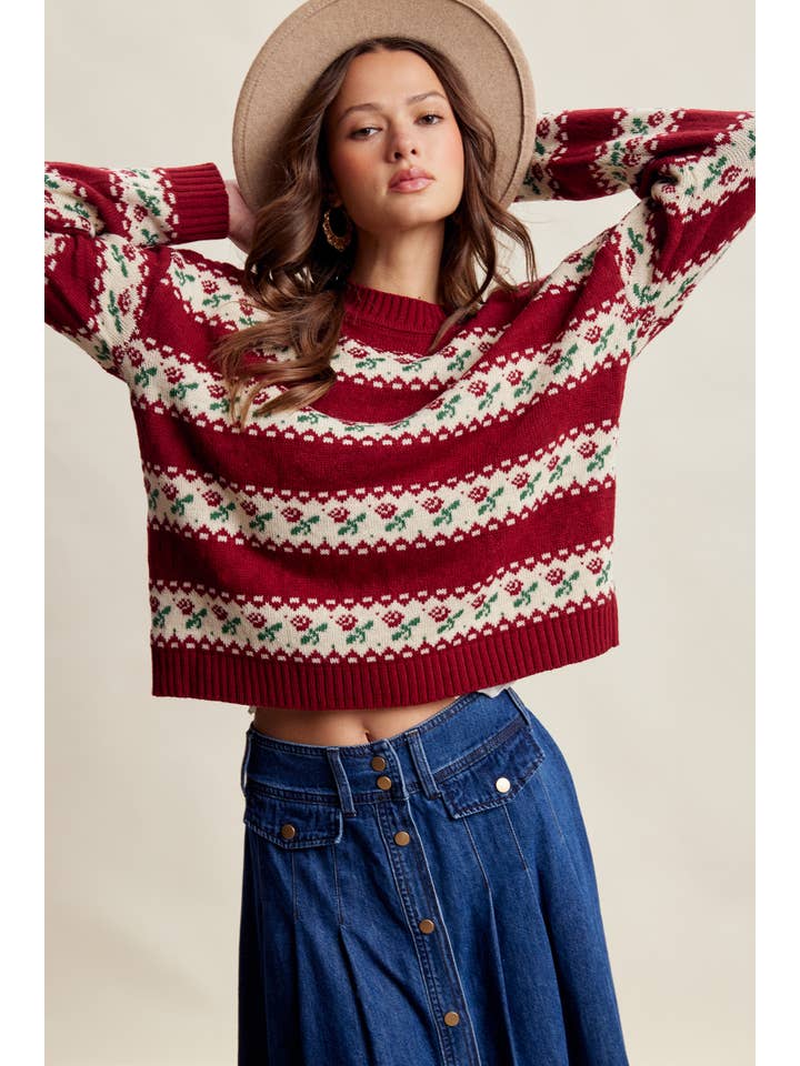Crimson Grove Floral Knit Sweater - Westly
