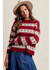 Crimson Grove Floral Knit Sweater - Westly