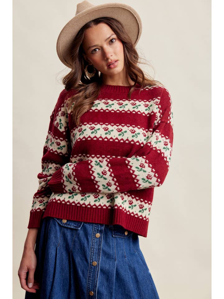 Crimson Grove Floral Knit Sweater - Westly