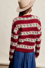 Crimson Grove Floral Knit Sweater - Westly