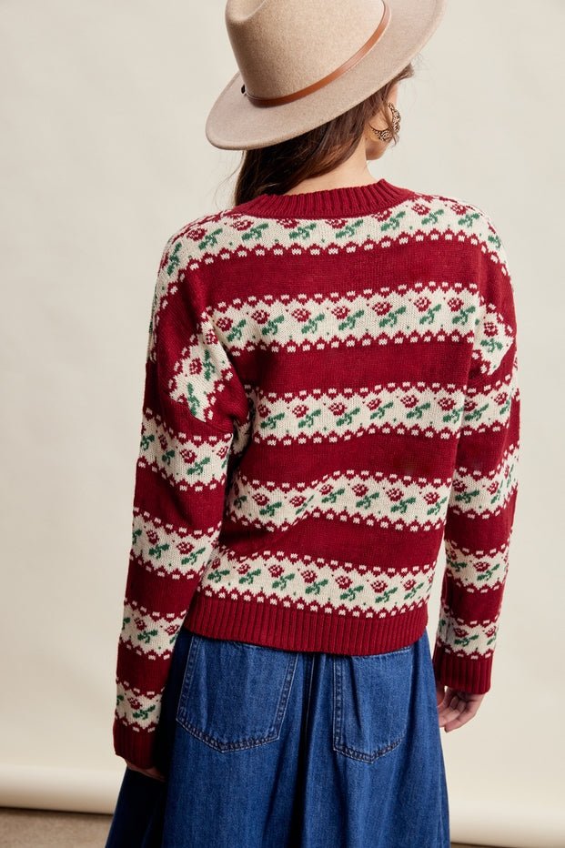 Crimson Grove Floral Knit Sweater - Westly