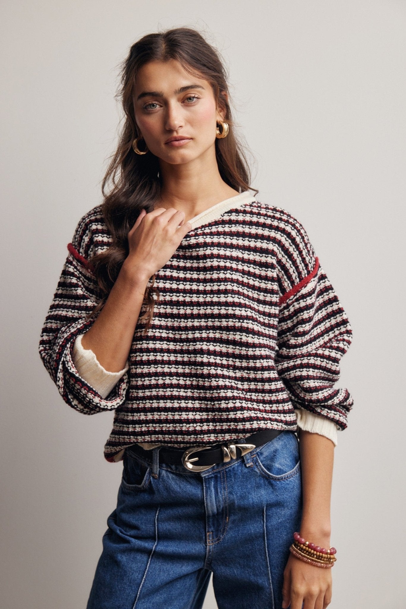 Crossways Textured Stripe Sweater - Westly