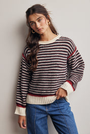 Crossways Textured Stripe Sweater in Black Red, photo 1