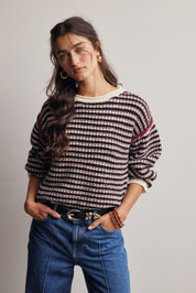 Crossways Textured Stripe Sweater in Black Red, photo 3