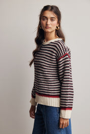 Crossways Textured Stripe Sweater in Black Red, photo 5