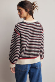 Crossways Textured Stripe Sweater in Black Red, photo 7
