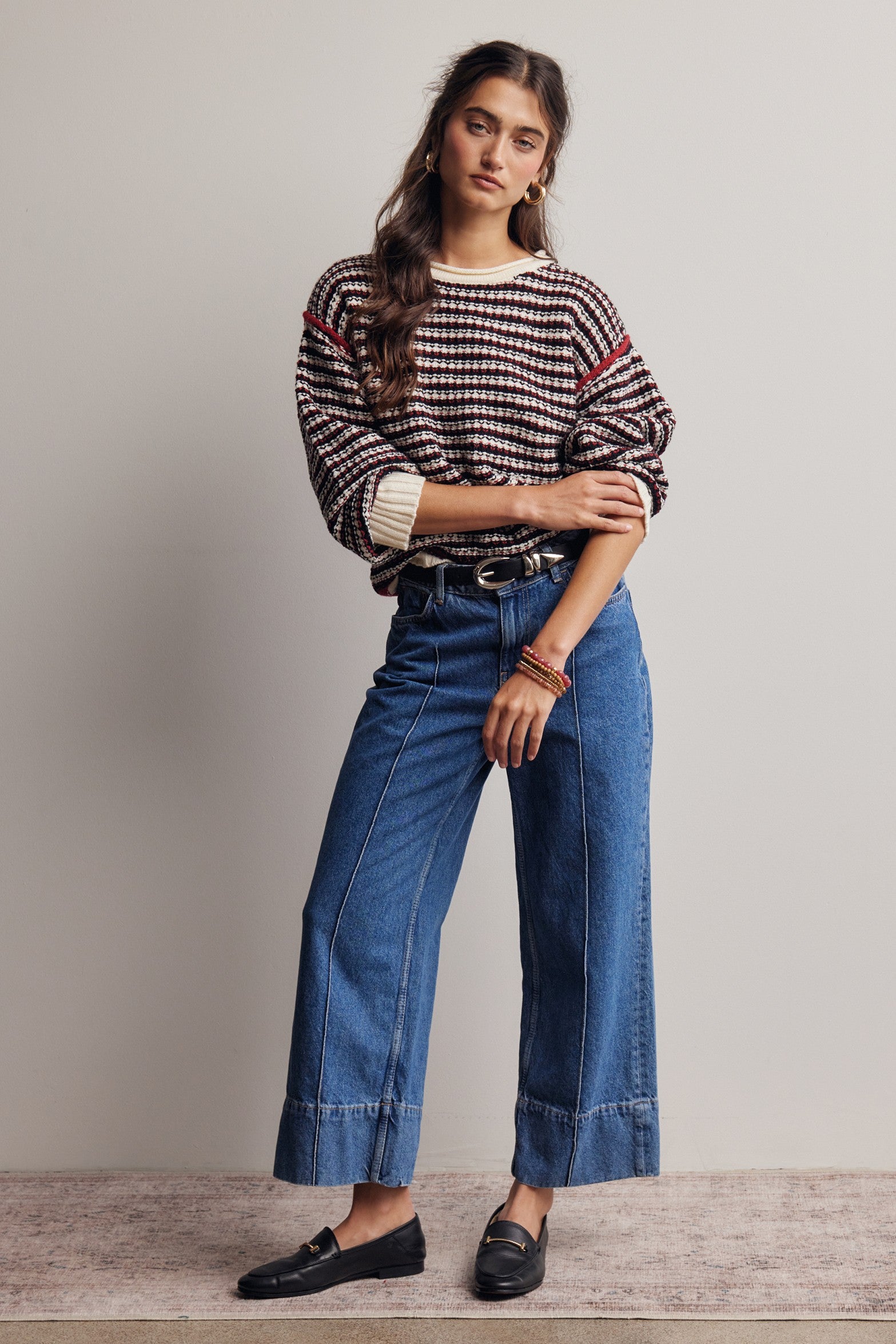 Crossways Textured Stripe Sweater in Black Red, photo 8