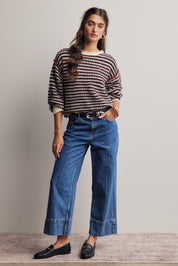 Crossways Textured Stripe Sweater in Black Red, photo 9