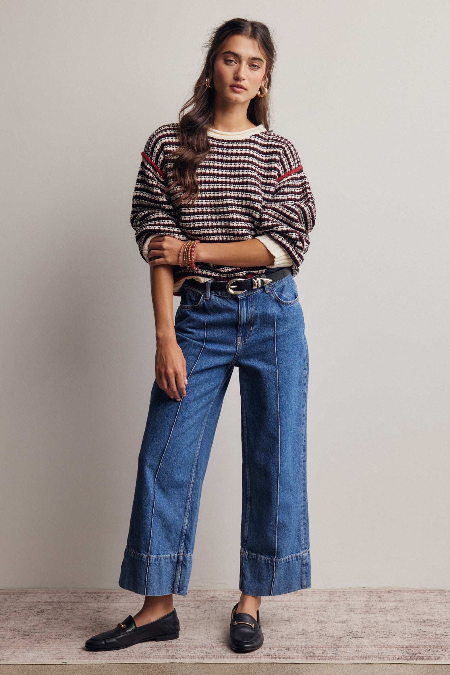 Crossways Textured Stripe Sweater in Black Red, photo 10
