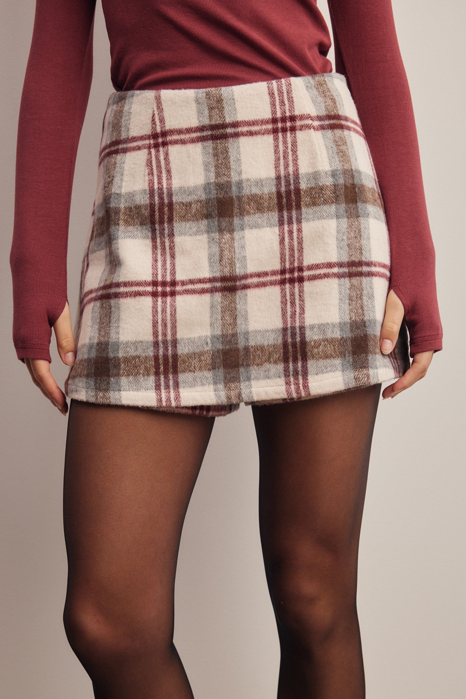 Culver Plaid Skort in Ecru, photo 3