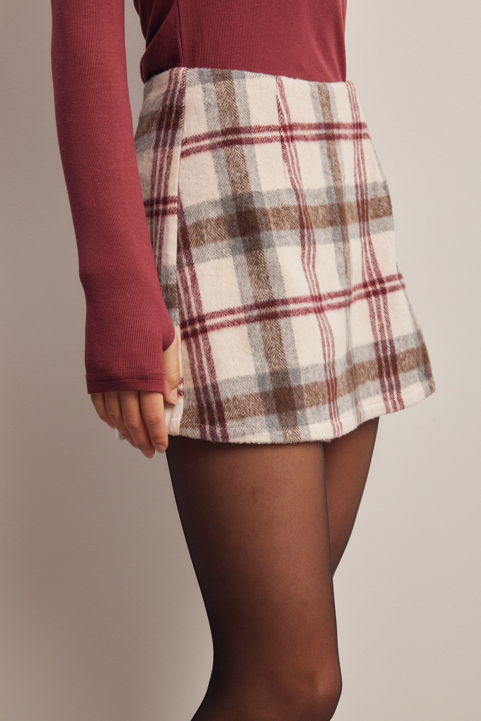 Culver Plaid Skort in Ecru, photo 4