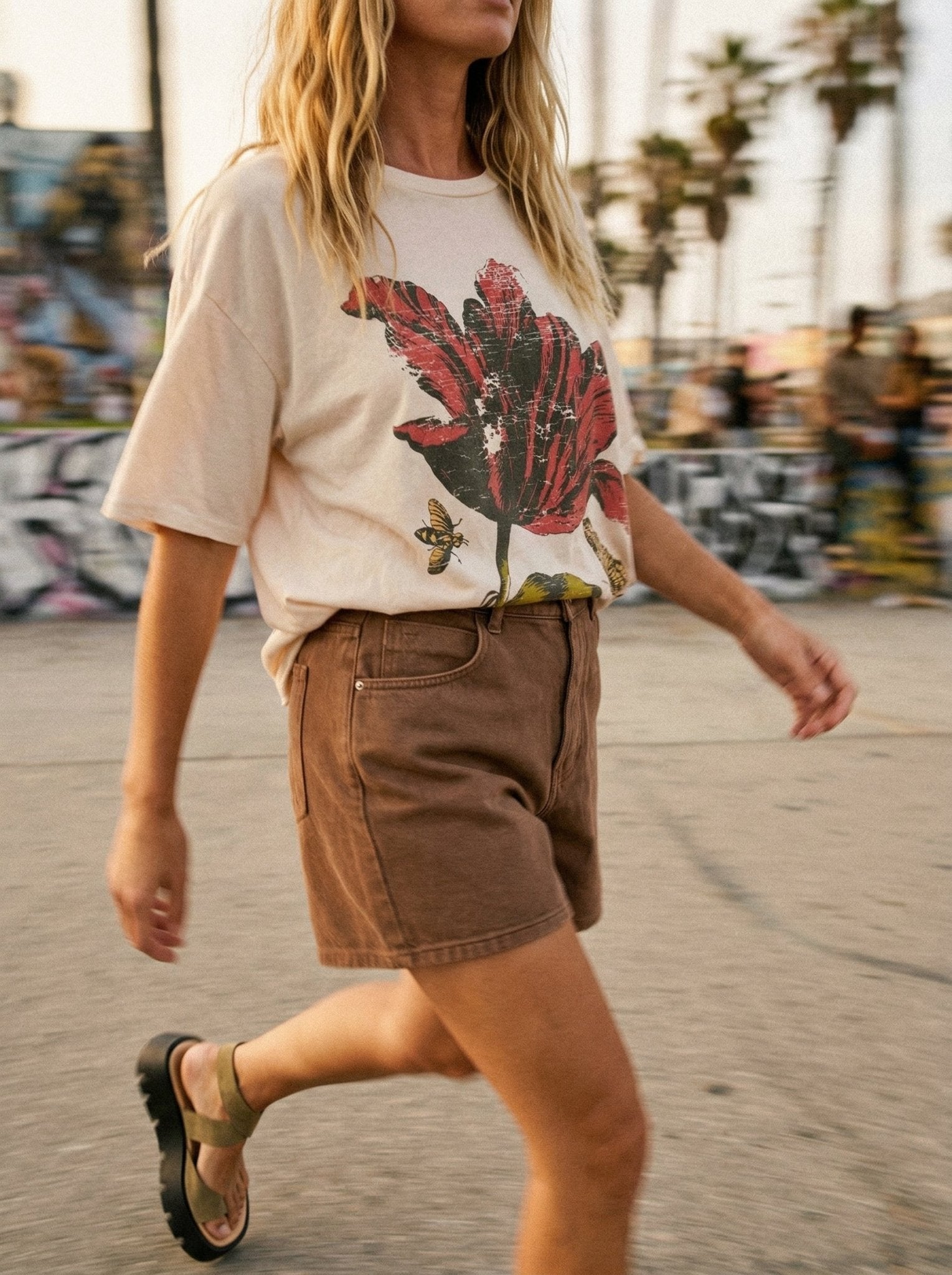 Dahlia Floral Garment - Washed Oversize Graphic Tee - Westly
