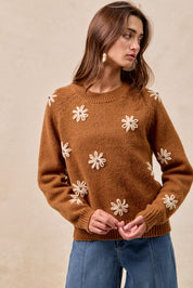 Daisy Chain Reaction Embroidered Daisy Sweater in Mocha, photo 2