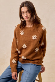 Daisy Chain Reaction Embroidered Daisy Sweater in Mocha, photo 3